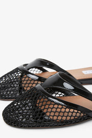 Black mesh mule flats