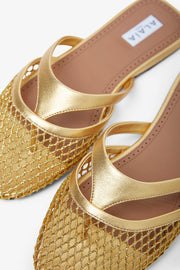 Gold mesh mule flats