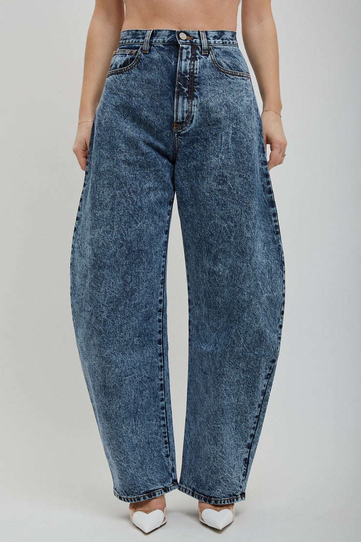 Round denim trousers