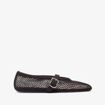 Black mesh ballet flat shoe on a white background
