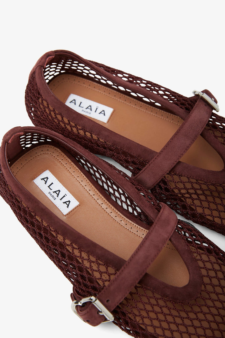 Dark red mesh ballet flats
