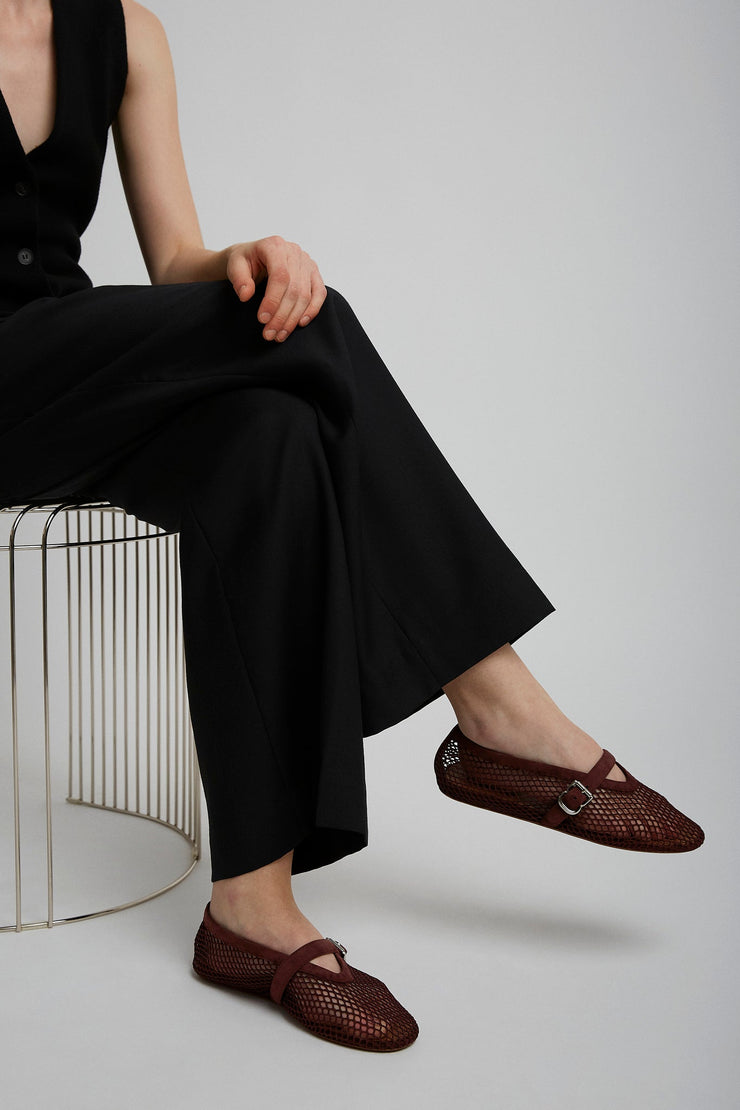 Dark red mesh ballet flats