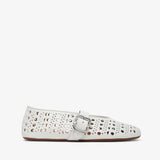 White perforated flat shoe on a white background