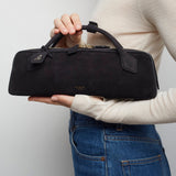 Le Teckel black suede clutch