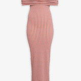 Gingham off-shoulder knit dress