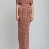 Gingham off-shoulder knit dress