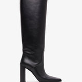 Black knee-high boot on a white background