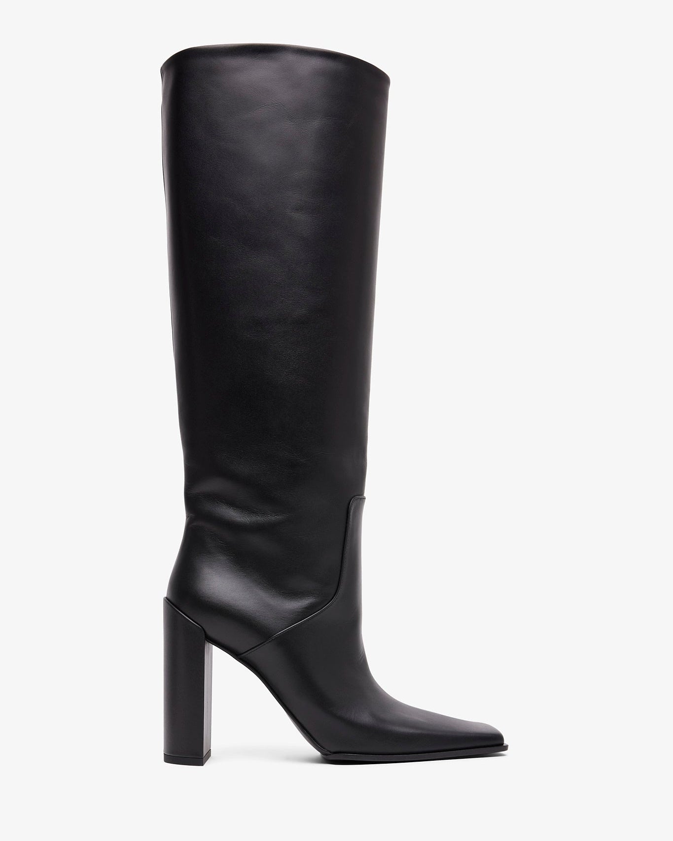 Black knee-high boot on a white background