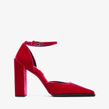 Red high-heeled shoe on a white background