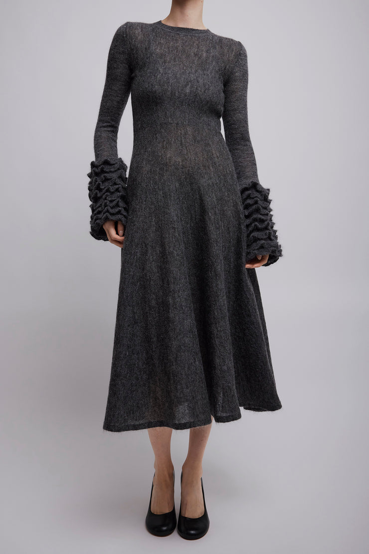 Frills sleeve mohair fit flare dress