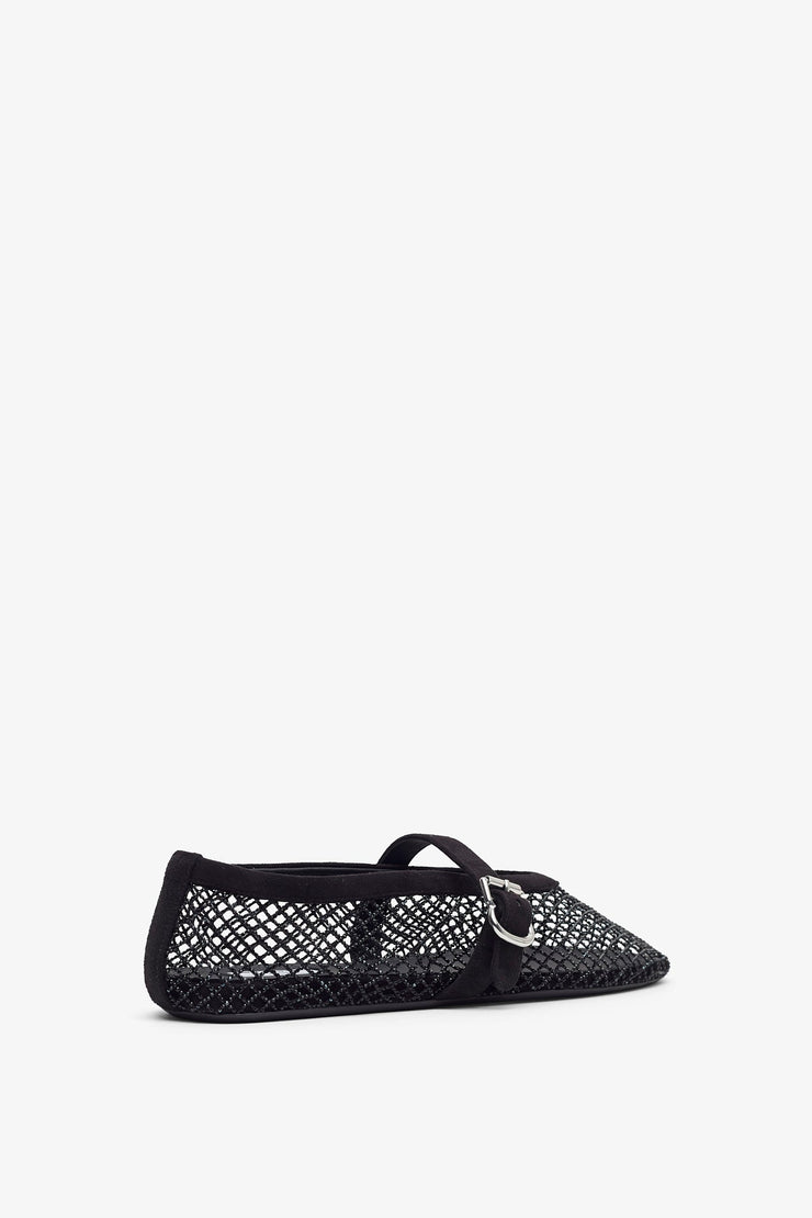 Black mesh suede ballet flats