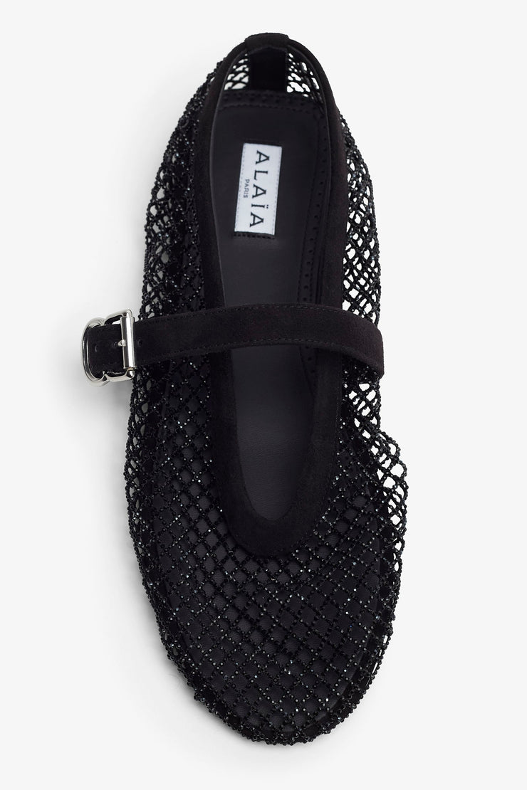 Black mesh suede ballet flats