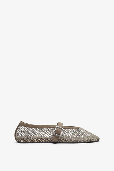 Silver mesh suede ballet flats