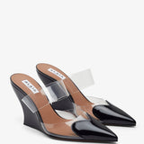 Coeur 90 black patent wedge mules