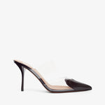 Black high-heeled shoe on a white background