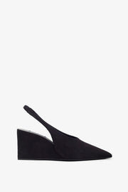 Black 90 suede slingback wedges