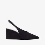 Black wedge sandal on a white background
