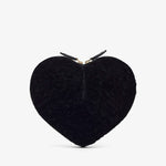 Black heart-shaped clutch bag on a white background
