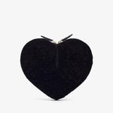 Black heart-shaped clutch bag on a white background