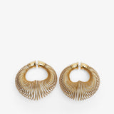Pair of gold hoop earrings on a white background