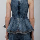 Blue denim peplum top