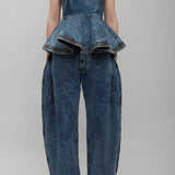 Blue petal denim pants