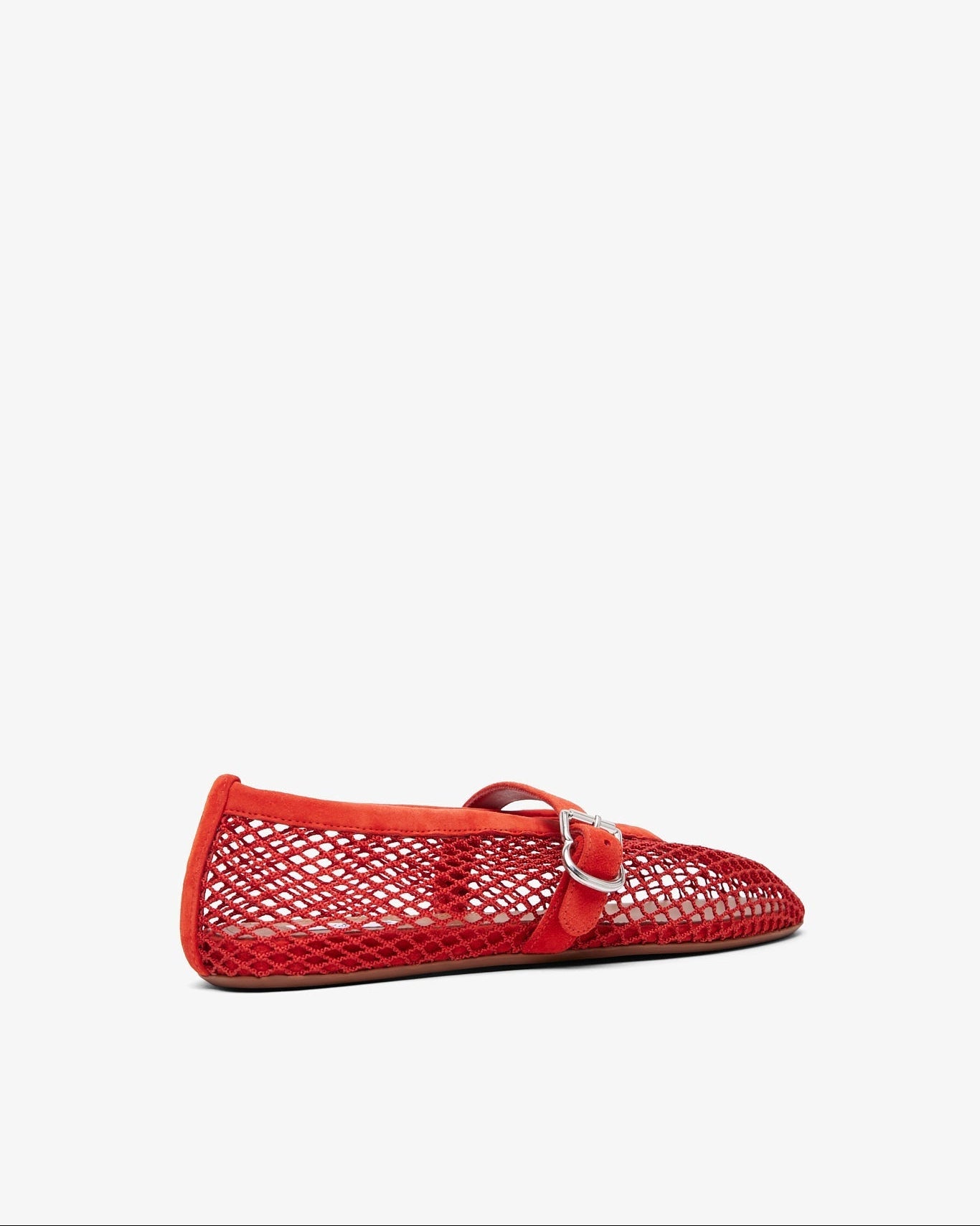 Red mesh ballerina shoe on a white background