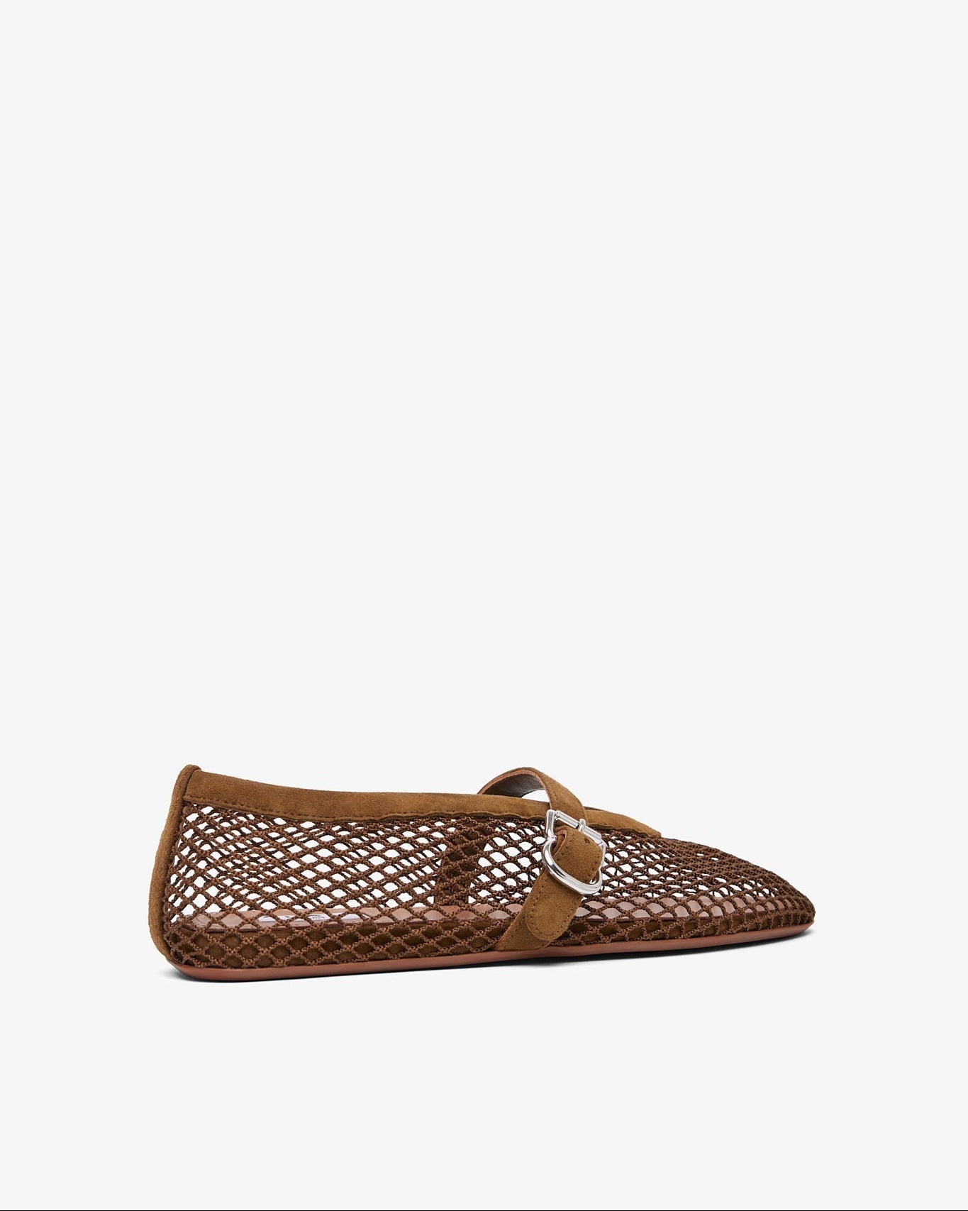 Brown mesh slipper with a bow on a white background