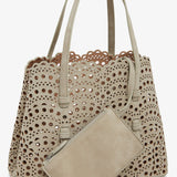 Mina 25 vienne greige suede tote bag