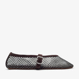 Strass mesh brown suede ballet flats