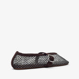 Strass mesh brown suede ballet flats
