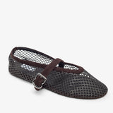 Strass mesh brown suede ballet flats