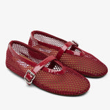 Patent red mesh ballet flats