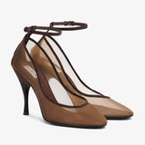 Transparent amber strappy pumps