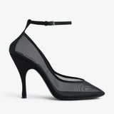 Transparent black strappy pumps