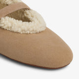 Camel merino shearling ballet flats