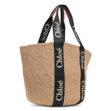 Woody raffia black tote bag