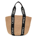 Woody raffia black tote bag