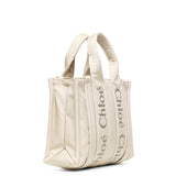 Woody small ivory nylon tote bag