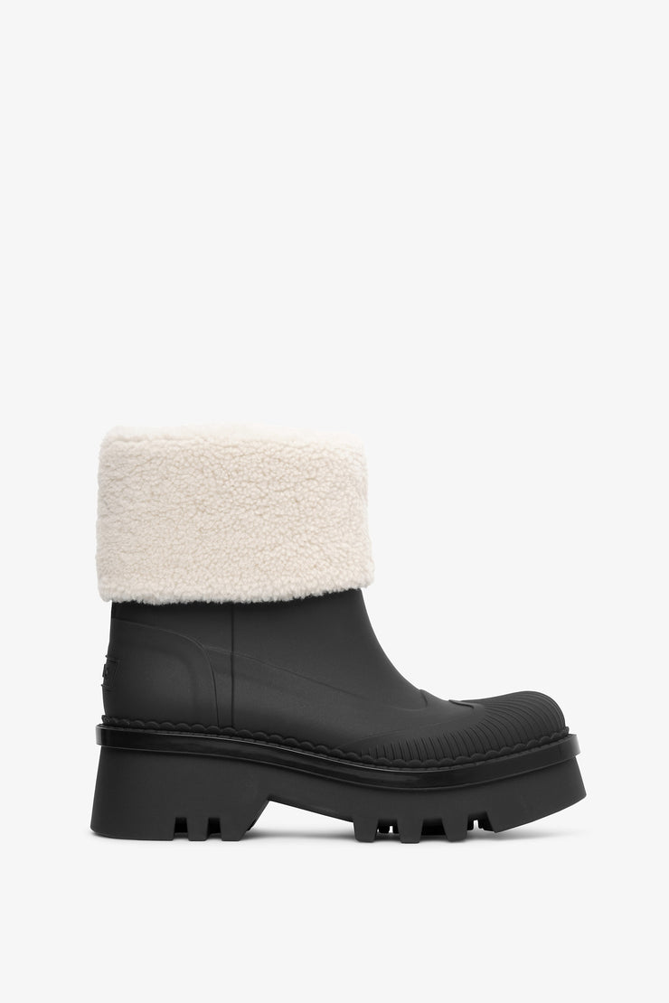 Raina black fur rain boots