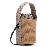 Woody braided grey raffia bucket bag