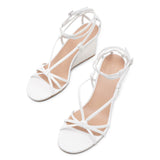 Rebecca white leather wedges