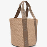 Woody raffia dark nut tote bag