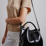 Marcie black leather bucket bag