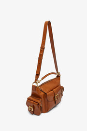 Shiny brown camera bag