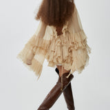 Ruffled mini dress in silk mousseline