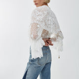 Flared patchwork jeans in denim