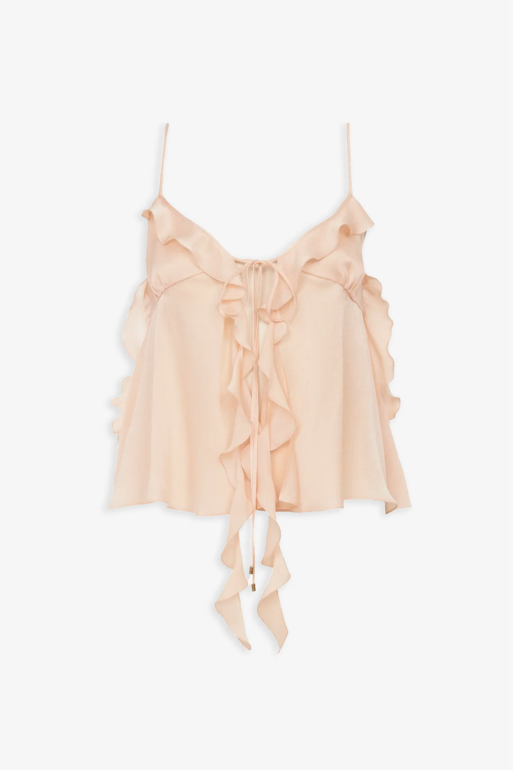 Ruffled silk charmeuse camisole top