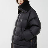 High-neck shiny nylon puffer jacket
