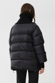 High-neck shiny nylon puffer jacket